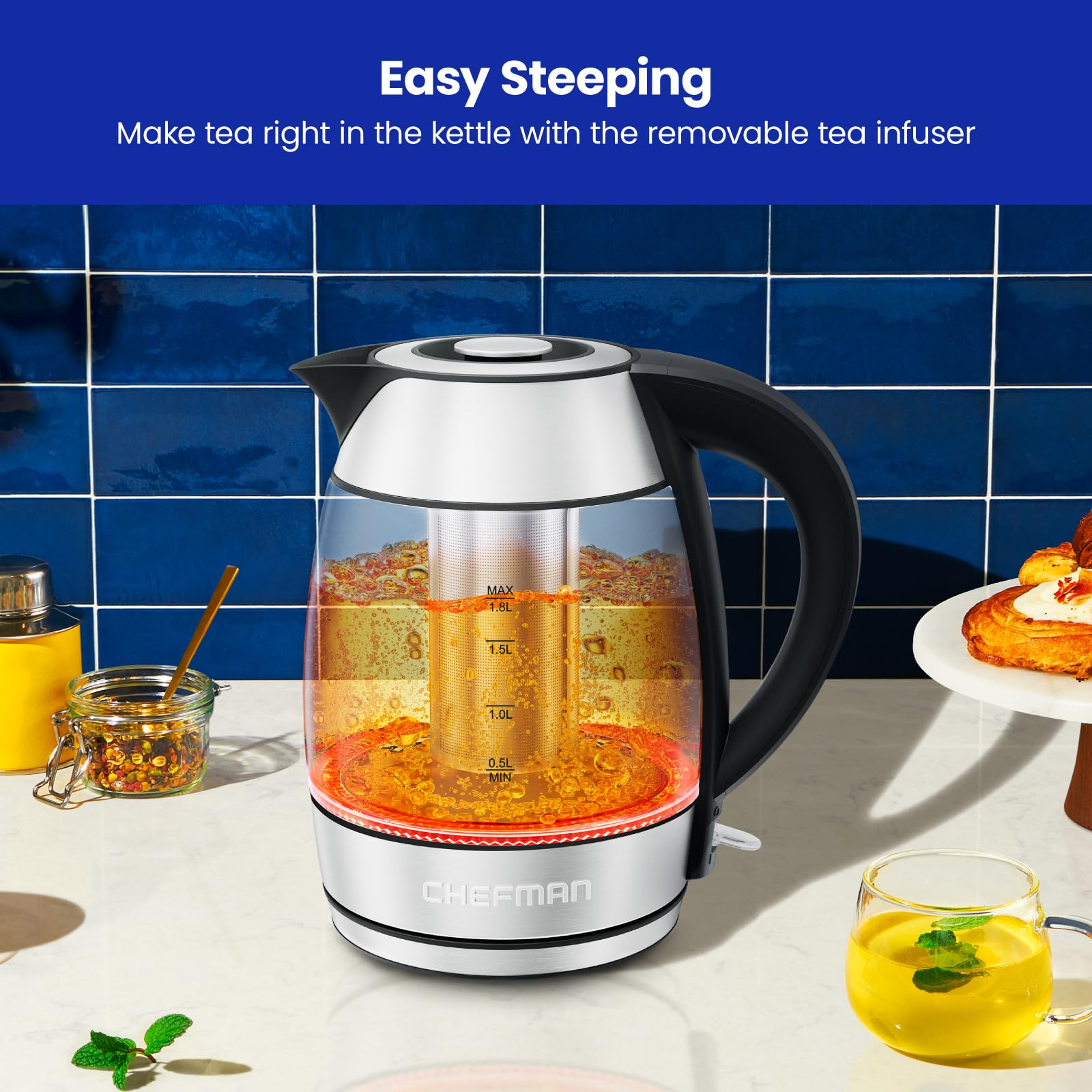 Foto 5 pulgar | Hervidor Eléctrico Chefman Glass 1.8l 1500w con Infusor de Té - Venta Internacional