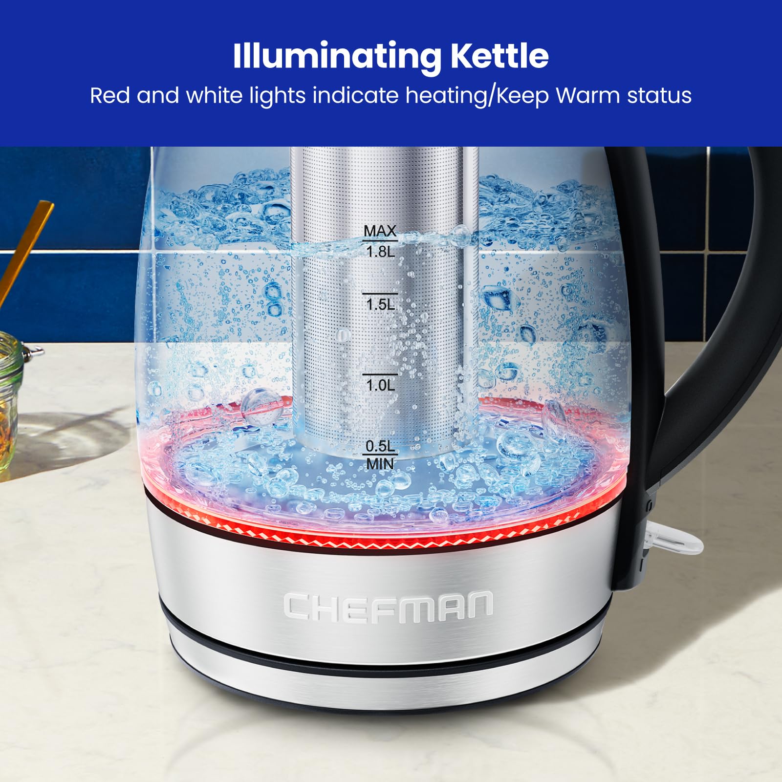 Foto 7 pulgar | Hervidor Eléctrico Chefman Glass 1.8l 1500w con Infusor de Té - Venta Internacional