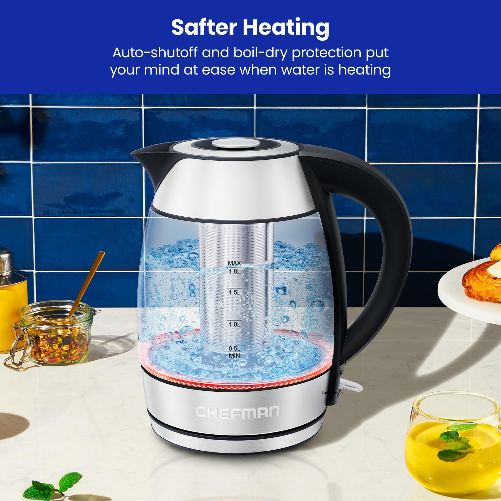 Foto 8 pulgar | Hervidor Eléctrico Chefman Glass 1.8l 1500w con Infusor de Té - Venta Internacional