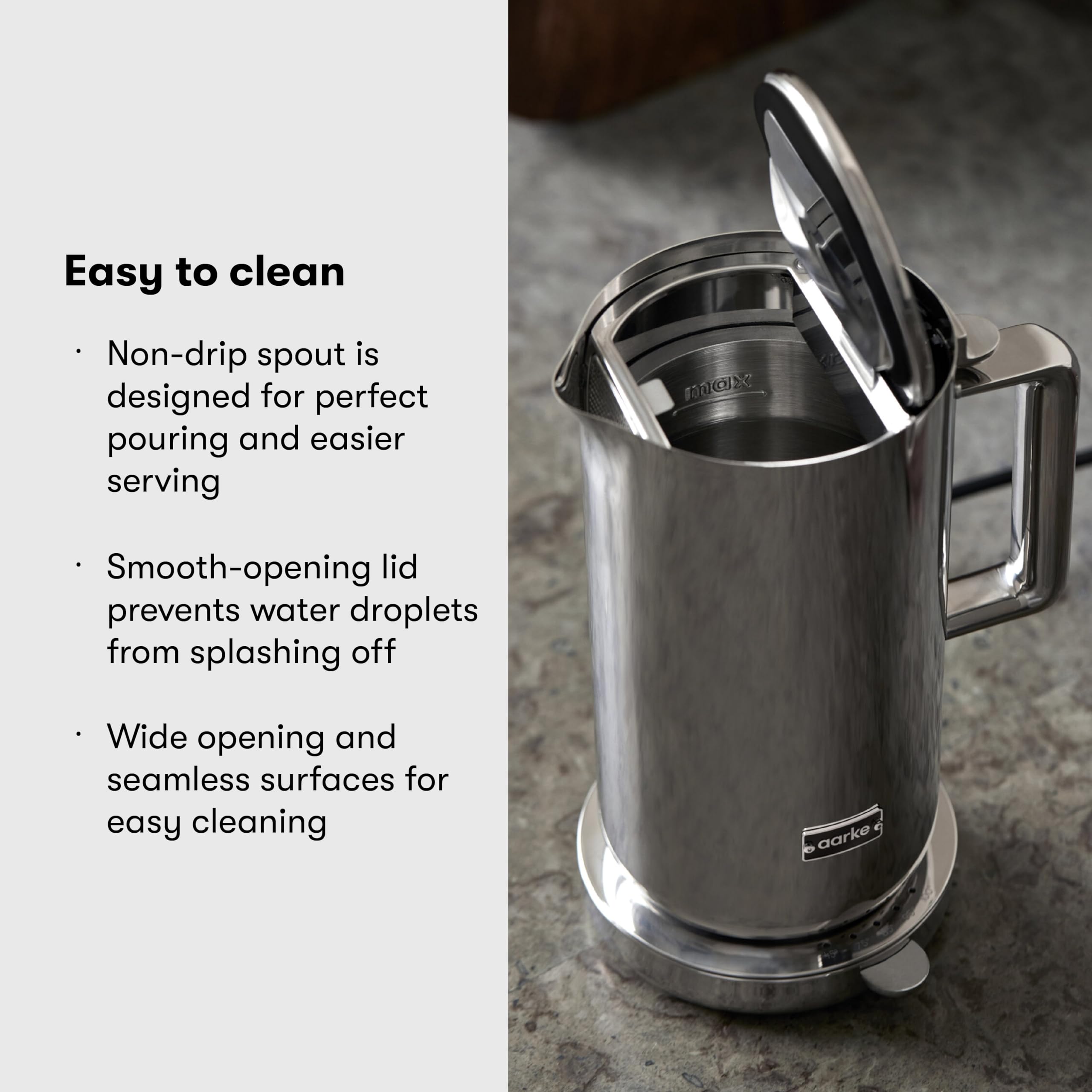 Foto 2 | Aarke Kettle | Stainless Steel Hot Water Kettle | 360° Swivel Base | 1.2l / 5 Cups - Steel - Venta Internacional.