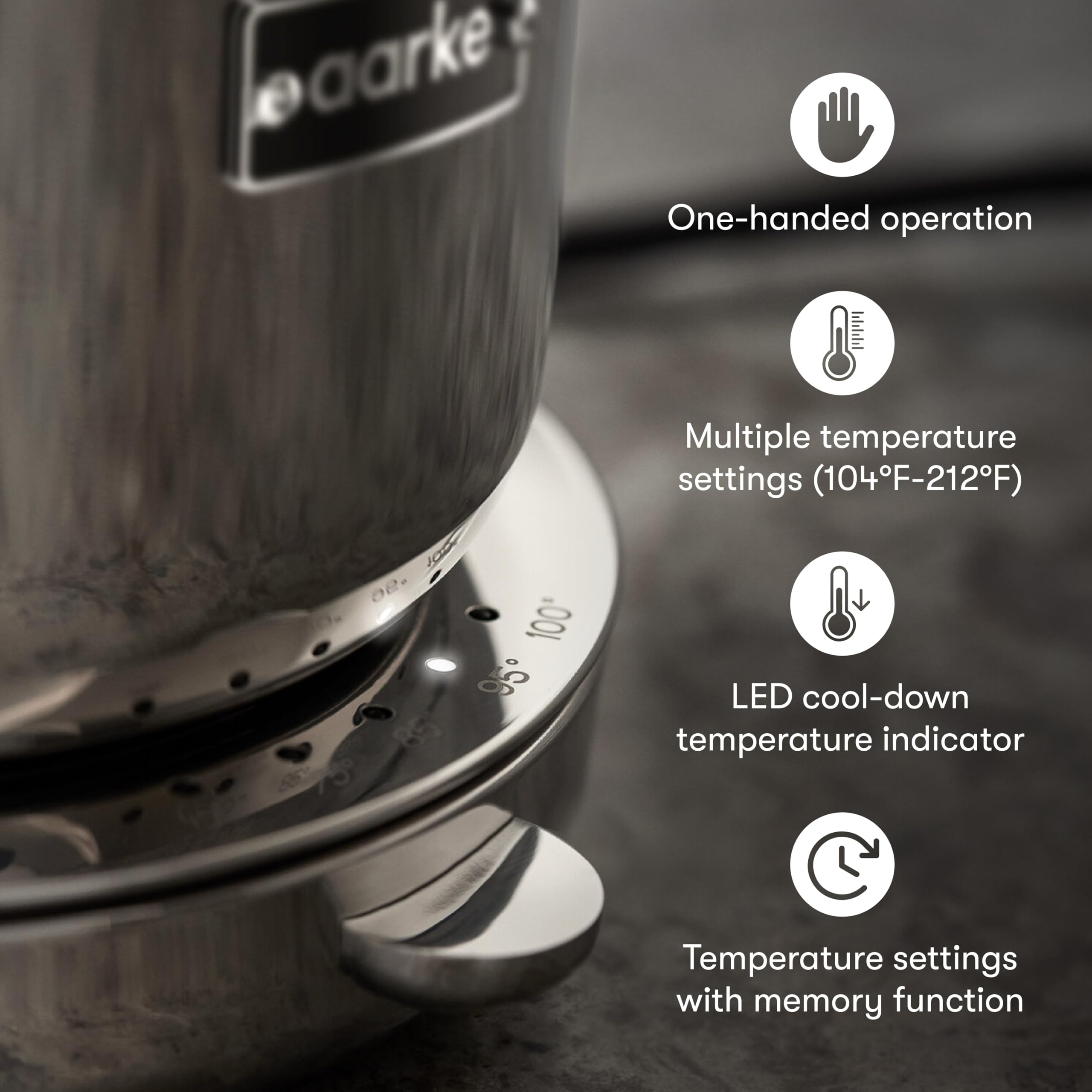 Foto 6 pulgar | Aarke Kettle | Stainless Steel Hot Water Kettle | 360° Swivel Base | 1.2l / 5 Cups - Steel - Venta Internacional.