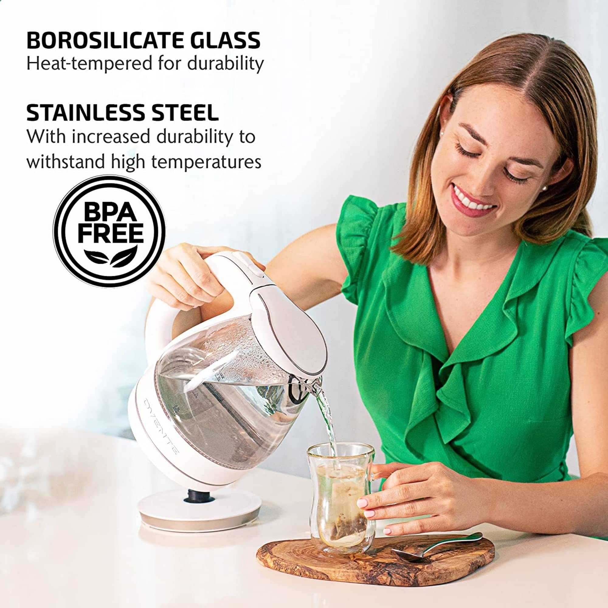 Foto 3 pulgar | Hervidor Eléctrico Ovente KG83W de Vidrio Borosilicato 1,5 L Blanco - Venta Internacional