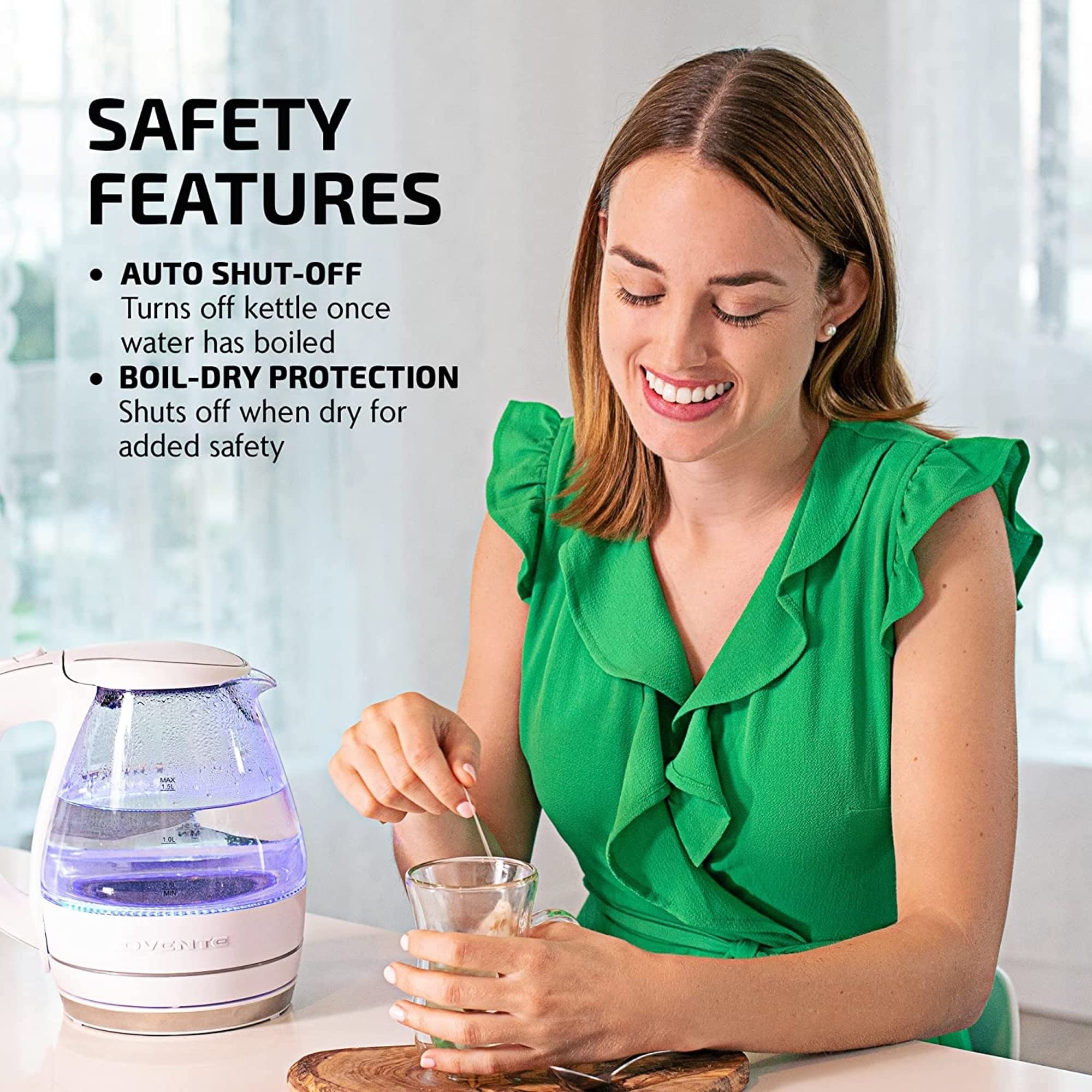 Foto 4 pulgar | Hervidor Eléctrico Ovente KG83W de Vidrio Borosilicato 1,5 L Blanco - Venta Internacional