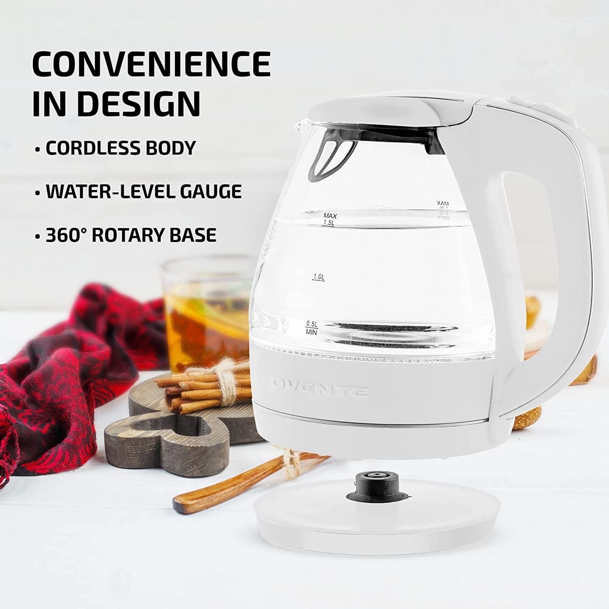 Foto 5 pulgar | Hervidor Eléctrico Ovente KG83W de Vidrio Borosilicato 1,5 L Blanco - Venta Internacional