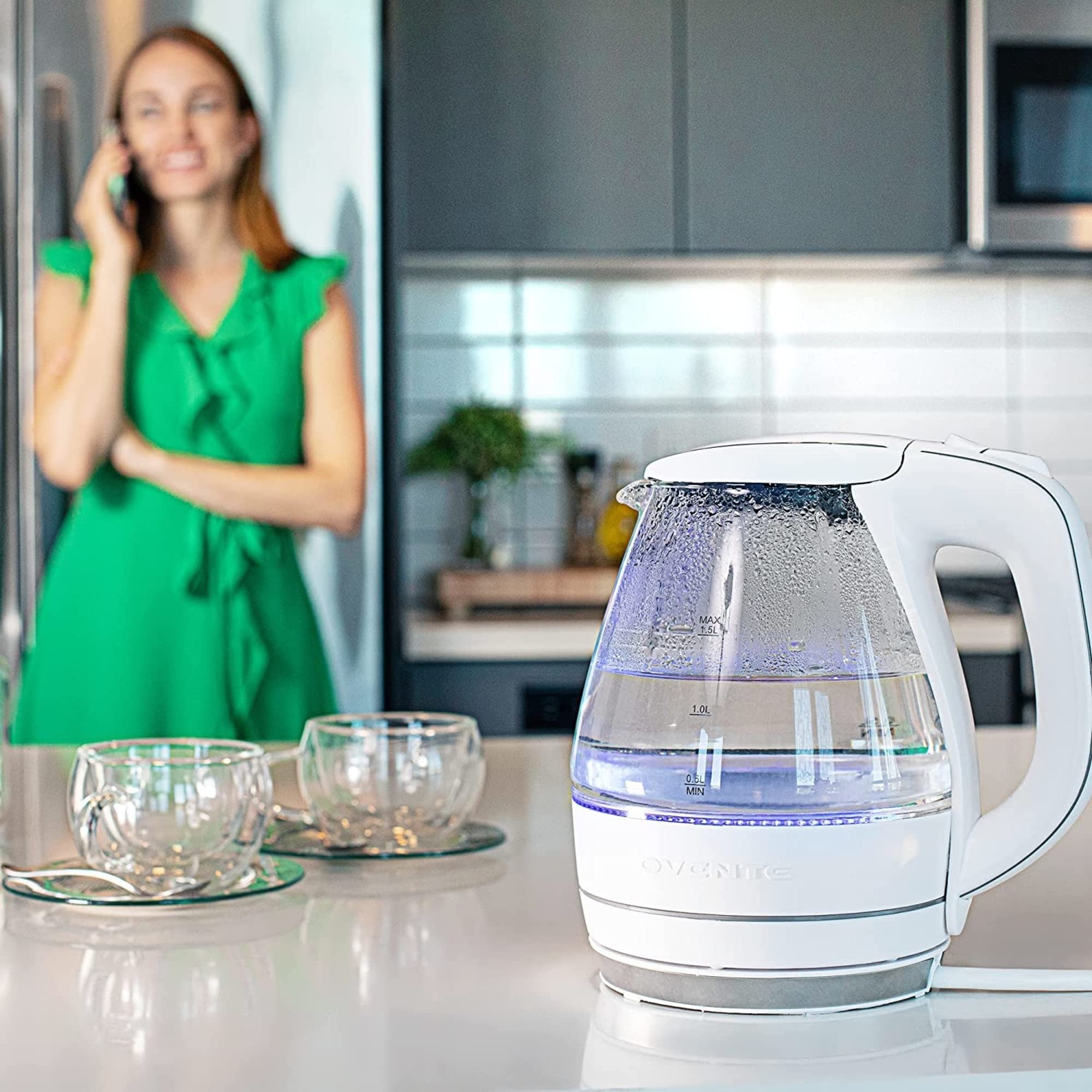 Foto 6 pulgar | Hervidor Eléctrico Ovente KG83W de Vidrio Borosilicato 1,5 L Blanco - Venta Internacional