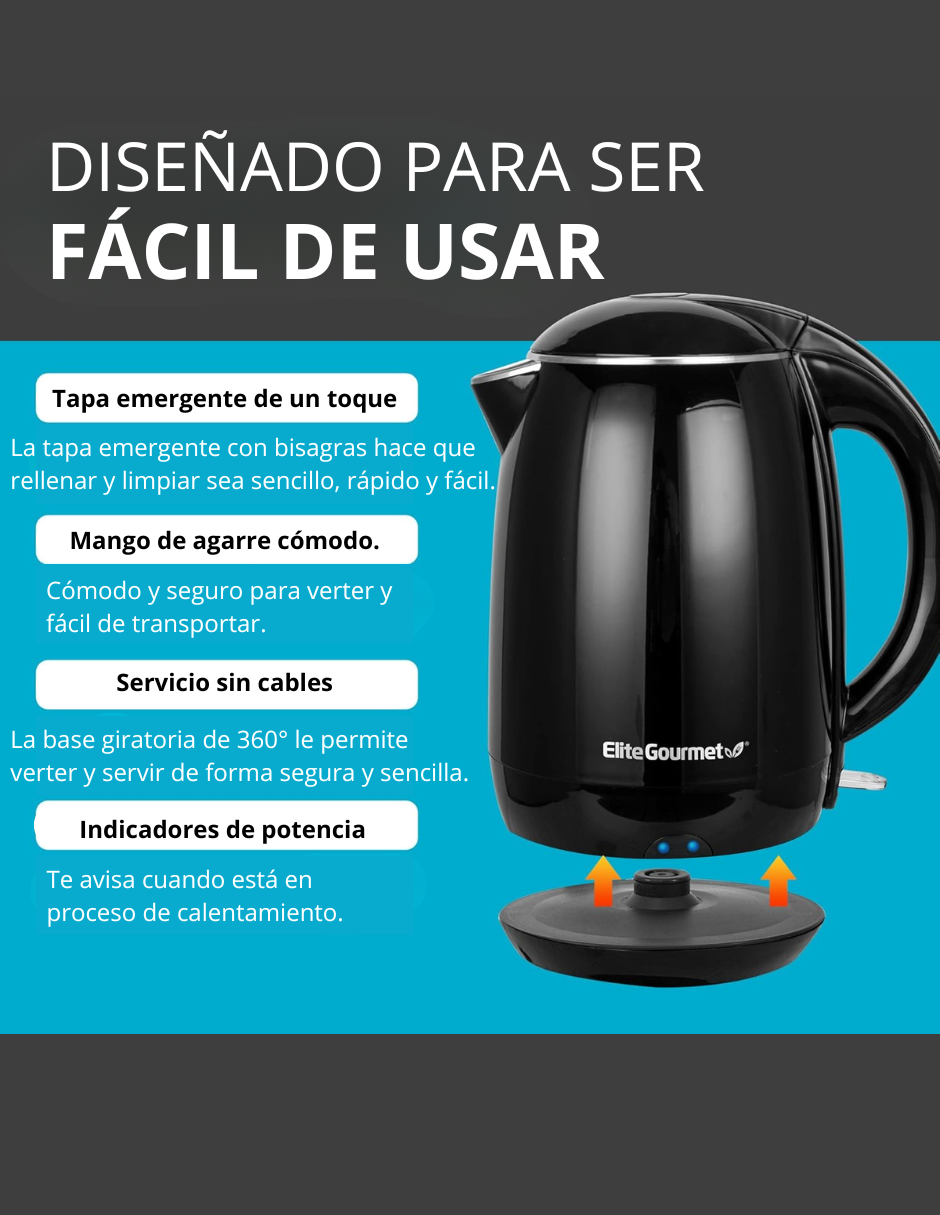 Foto 6 | Hervidor De Agua Elite Gourmet Base Giratoria De 360° 1.8 Lt