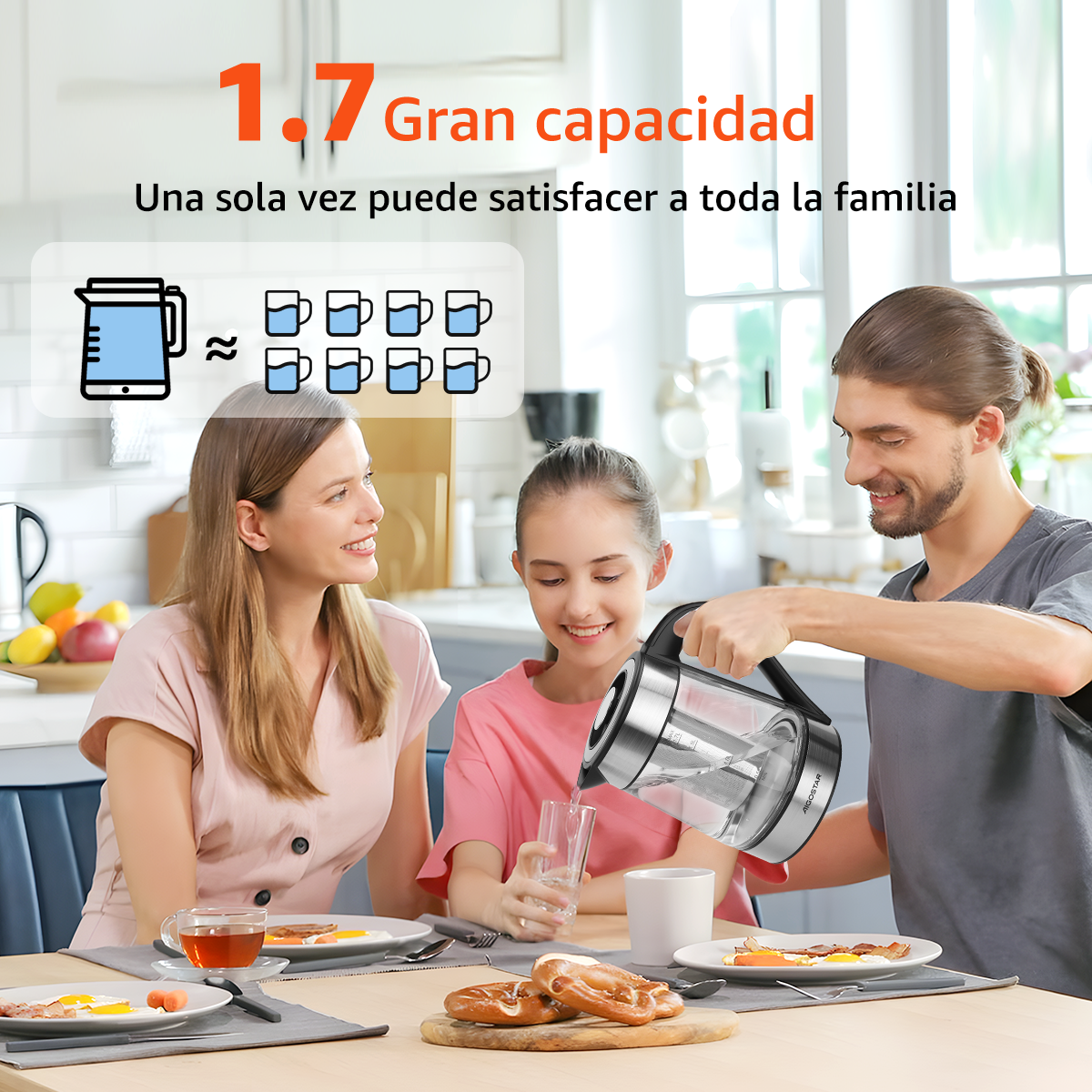 Foto 7 | Tetera Eléctrica De Vidrio Con Infusor 1.7l 1200w Aigostar