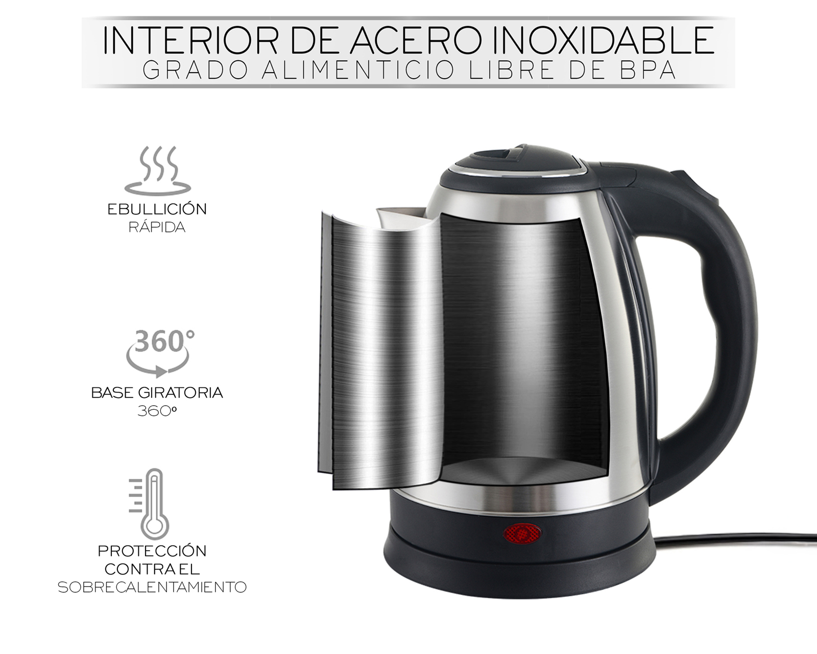 Foto 5 pulgar | Hervidor Eléctrico Basitex Acero Inoxidable