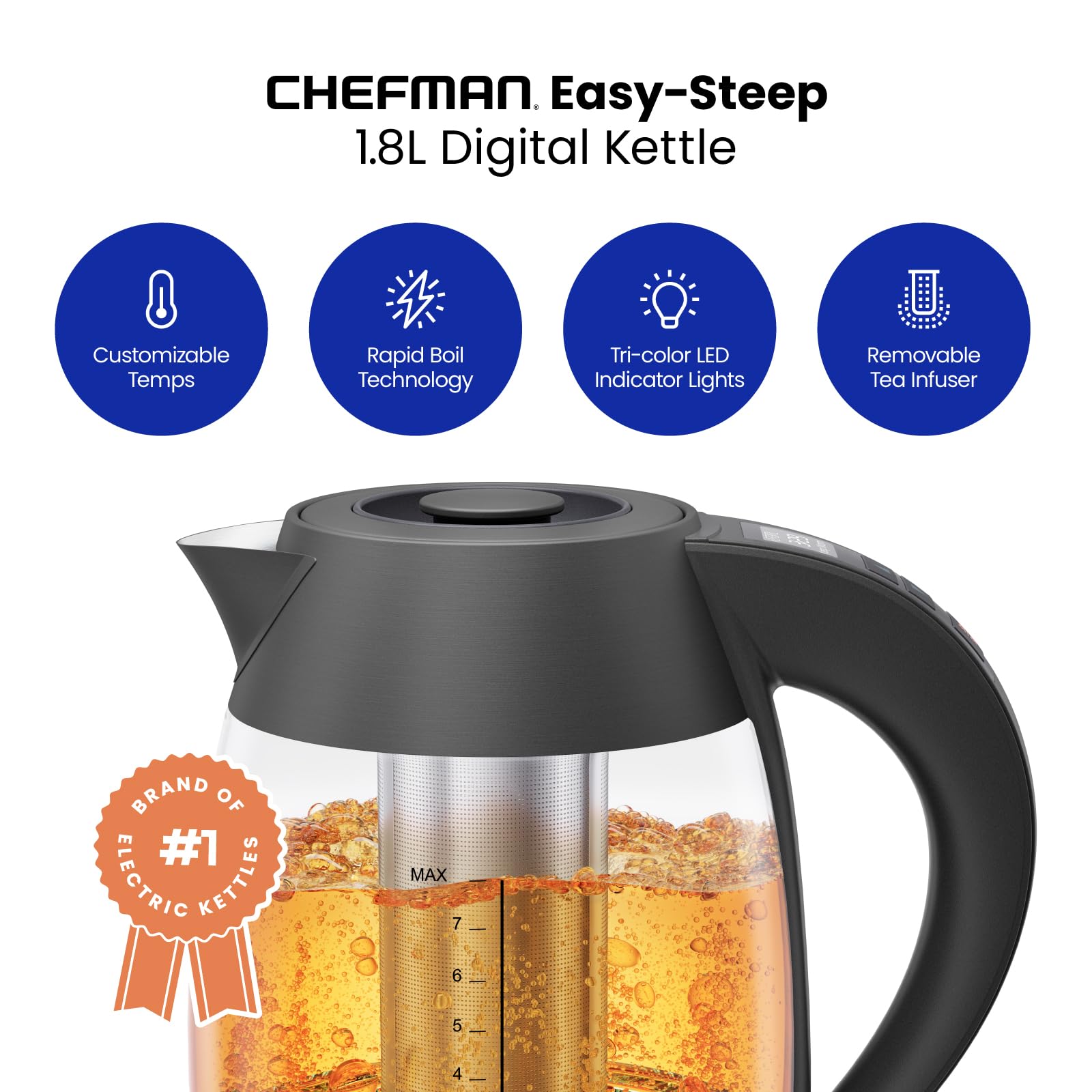 Foto 3 pulgar | Hervidor Eléctrico Chefman Digital 1.8l Rapid Boil 1500w Negro - Venta Internacional.