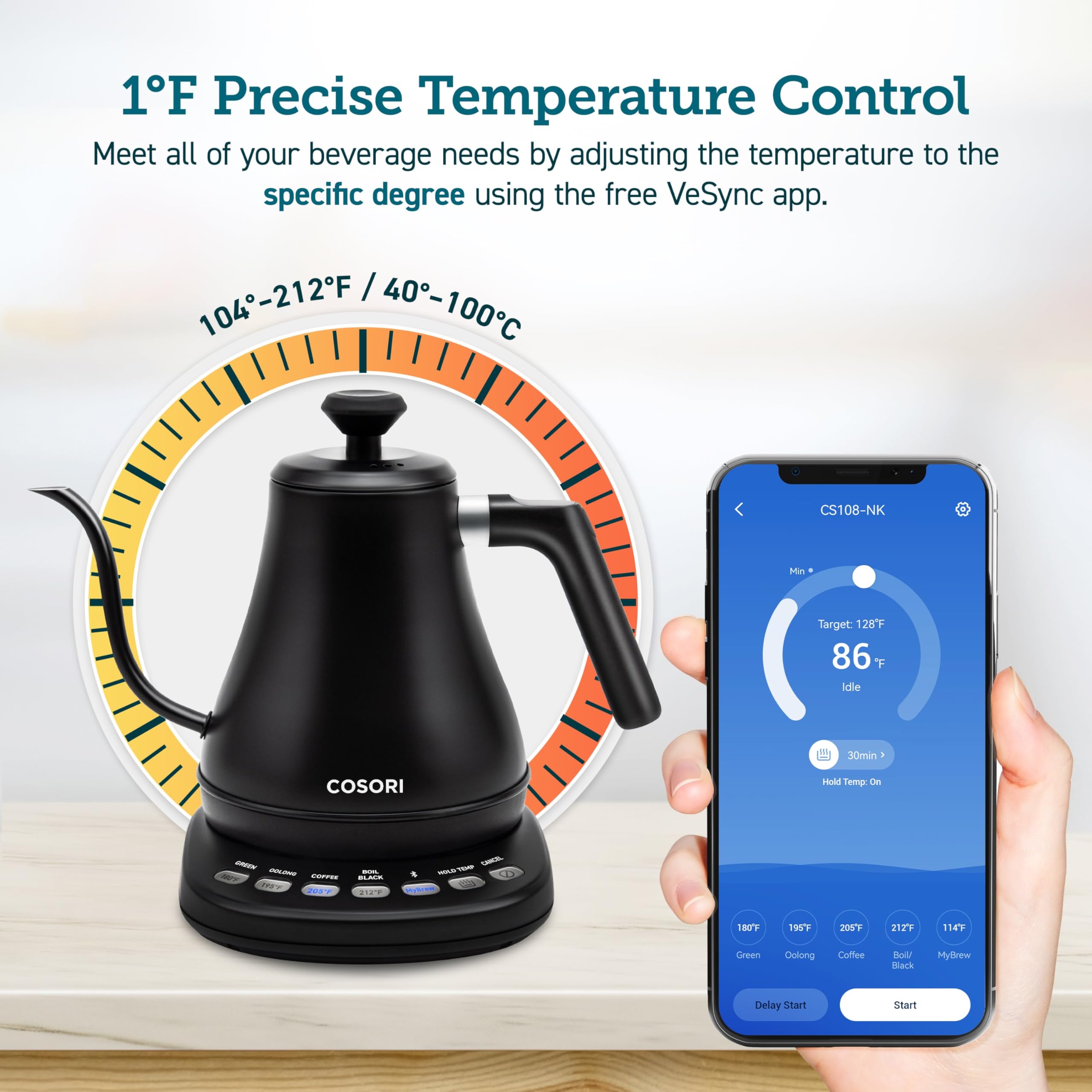 Foto 5 pulgar | Hervidor Eléctrico Con Cuello De Cisne Cosori Smart Bluetooth 100% Acero Inoxidable - Venta Internacional.