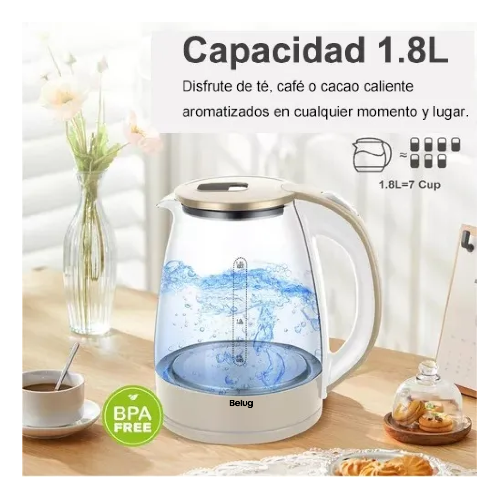 Foto 3 pulgar | Tetera Eléctrica Transparente Belug Hervidor Eléctrico 1.8l Transparente Beige