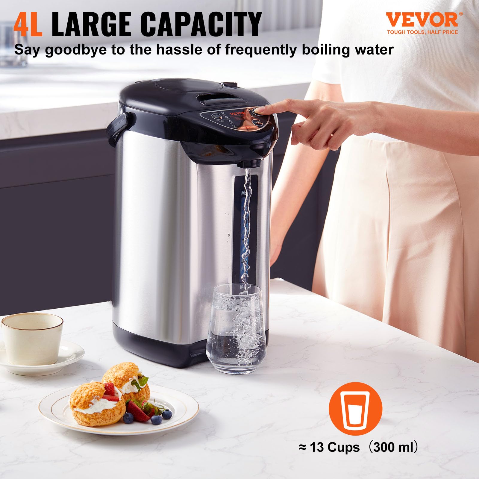 Foto 3 pulgar | Dispensador De Agua Caliente Vevor 4l 304 De Acero Inoxidable 4 Temperaturas - Venta Internacional.