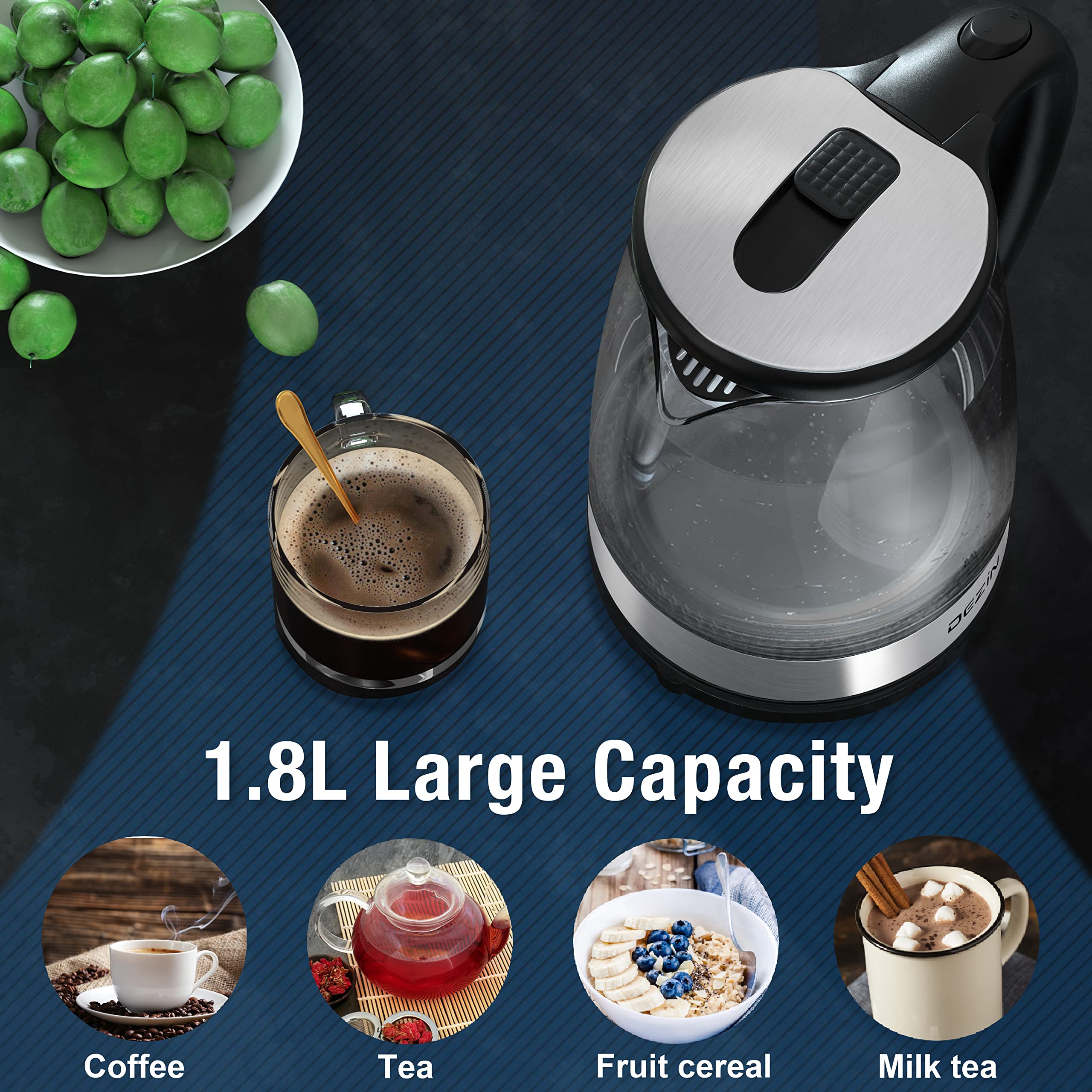 Foto 4 pulgar | Hervidor Eléctrico Dezin 2l De Vidrio Sin Bpa Y Acero Inoxidable 304 - Venta Internacional.