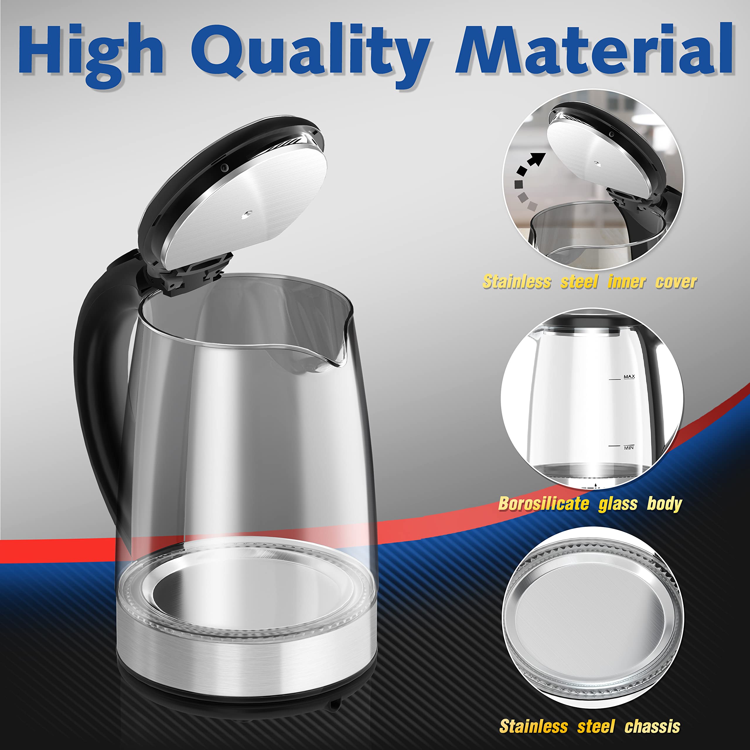 Foto 5 pulgar | Hervidor Eléctrico Dezin 2l De Vidrio Sin Bpa Y Acero Inoxidable 304 - Venta Internacional.