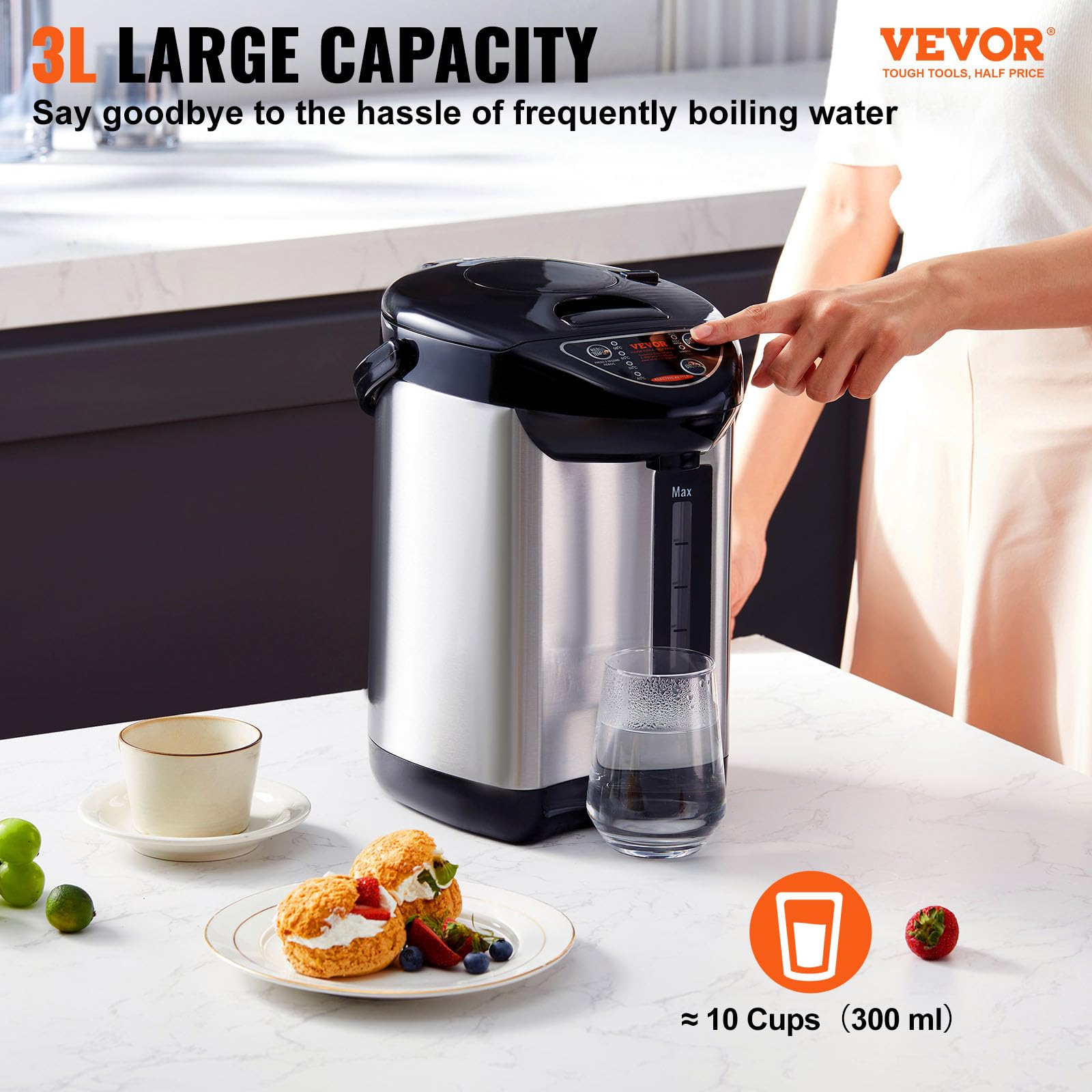 Foto 3 pulgar | Dispensador De Agua Caliente Vevor 3l 304 De Acero Inoxidable 4 Temperaturas - Venta Internacional.