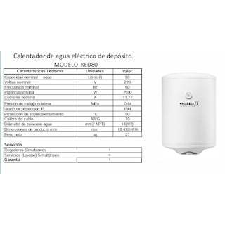 Foto 4 | Calentador Agua Eléctrico De Deposito Ked80 Kruger