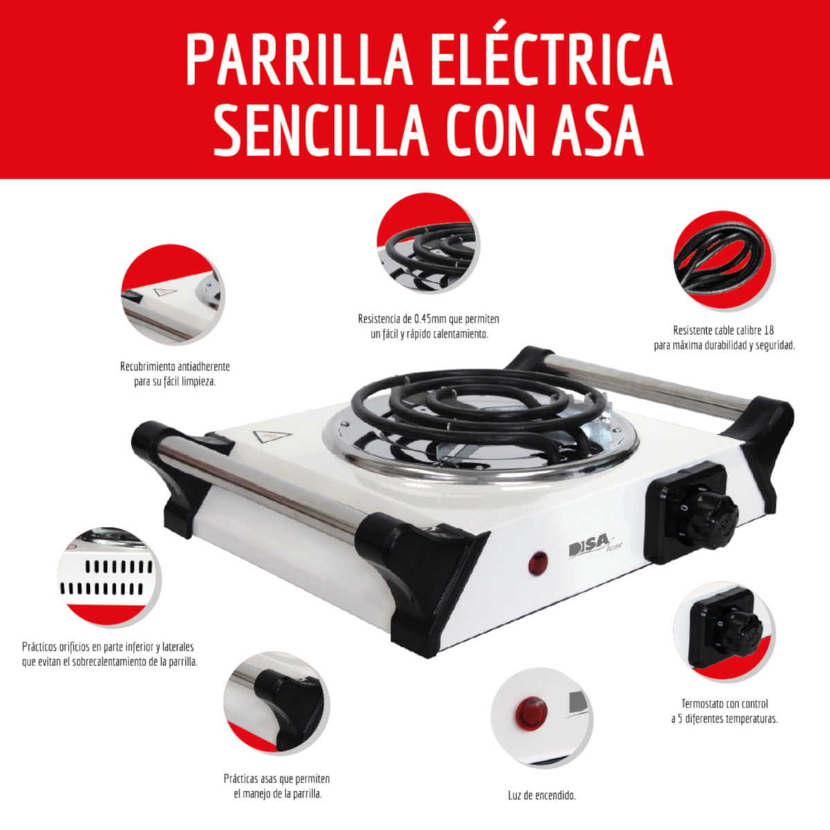 Foto 4 pulgar | Parrilla Eléctrica Disa Home C/asas 1q 1000w Parrelasa1tb