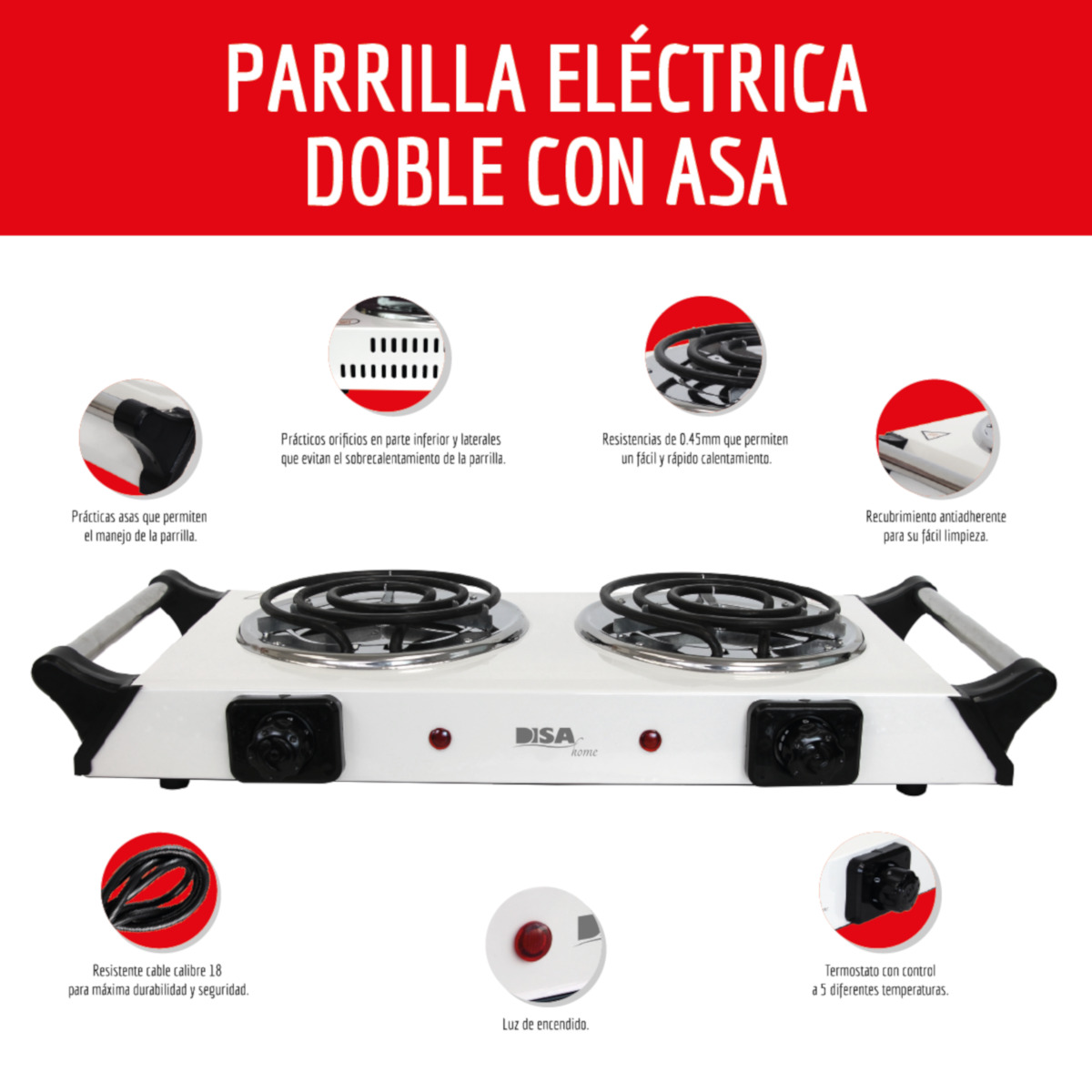 Foto 4 pulgar | Parrilla Eléctrica Disa Home C/asas 2q 2000w Parrelasa2tb