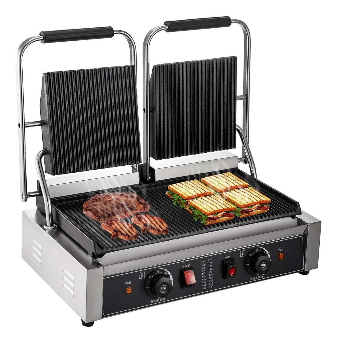 Parrilla Eléctrica Doble Comercial Panini Carnes 110 V