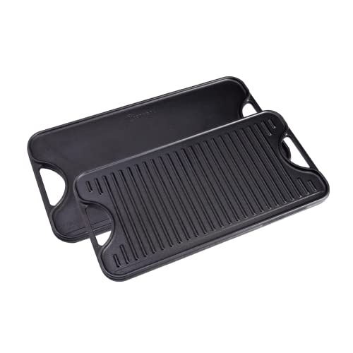 Parrilla Victoria - Plancha Rectangular Reversible De Hierro Fundido Para Dos Quemadores, Sazonada C