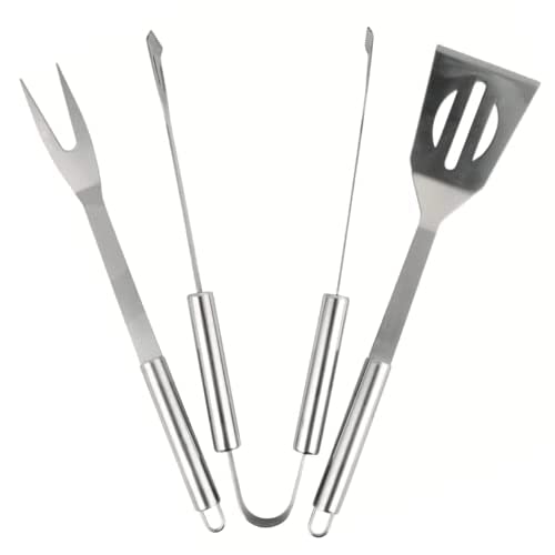 Parrilla Set De 3 Utensilios Y Cubiertos Profesional Para Asador Carne Asada En Acero Inoxidable. Es