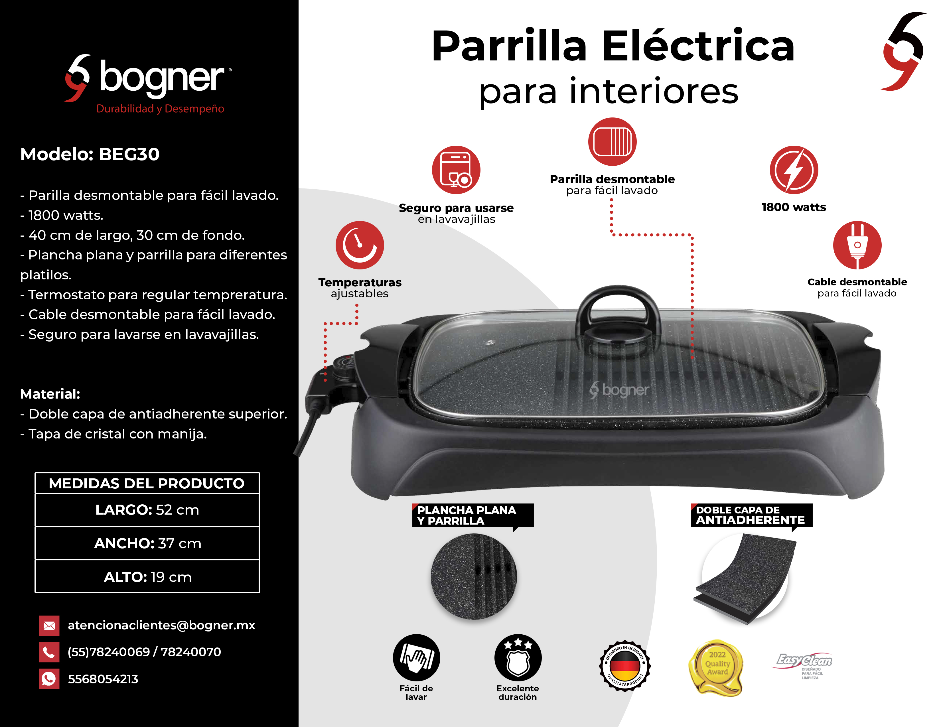 Foto 5 pulgar | Parrilla Eléctrica para Interiores Bogner BEG30 color Negro