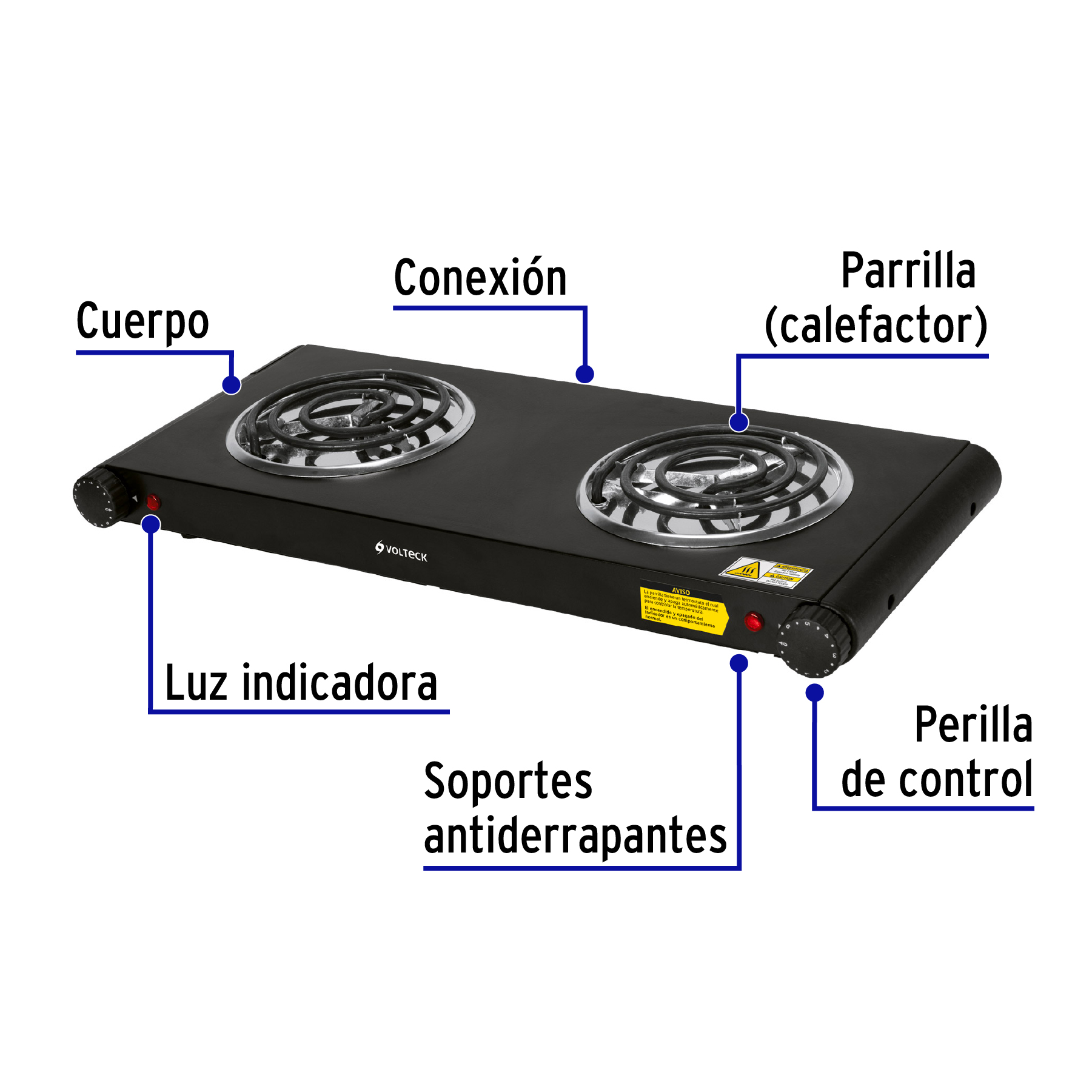 Foto 2 | Parrilla Eléctrica de Doble Resistencia Volteck color Negro