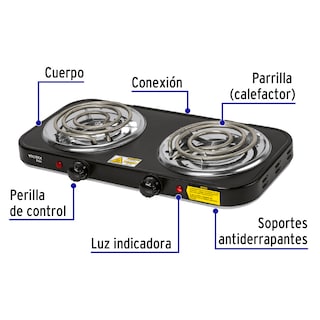 Foto 2 | Parrilla Eléctrica 2 Quemadores en Espiral Volteck color Negro