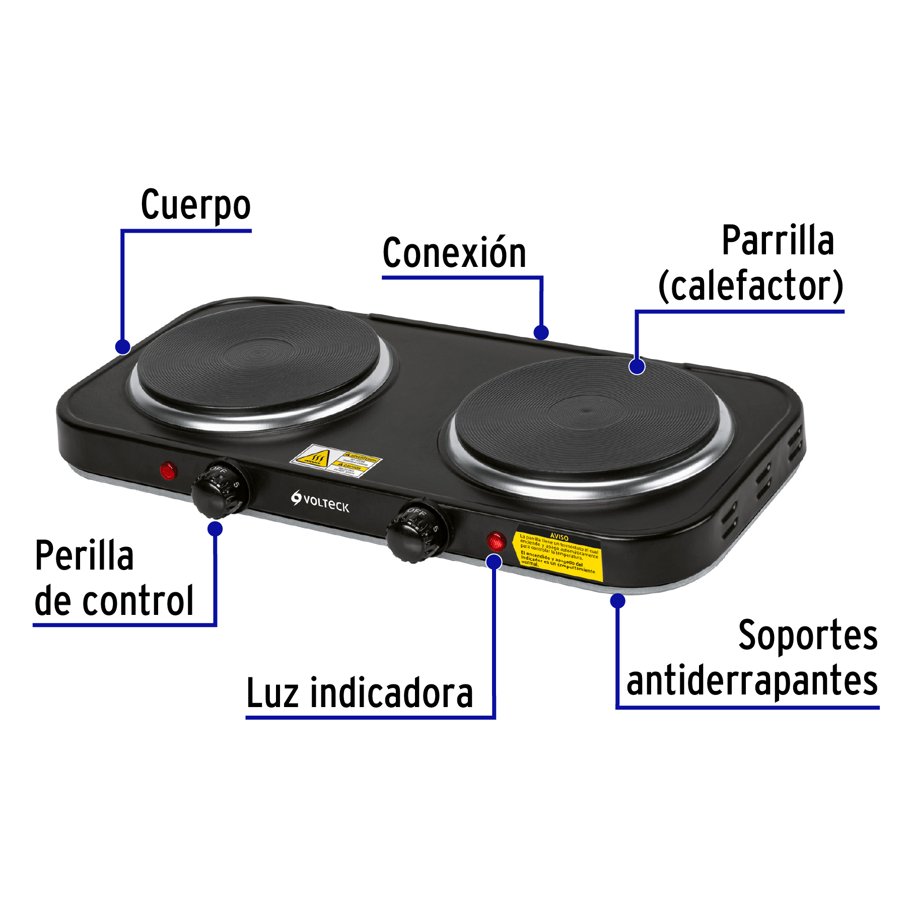 Foto 3 pulgar | Parrilla Eléctrica Volteck Doble Quemador tipo Disco Negra