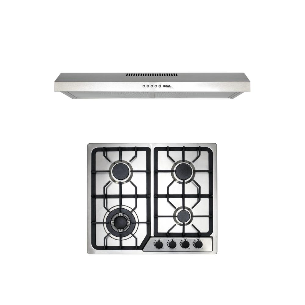 Combo Disa Home Parrilla a Gas 4 Quemadores y Campana de Pared de Acero Inoxidable 60 C