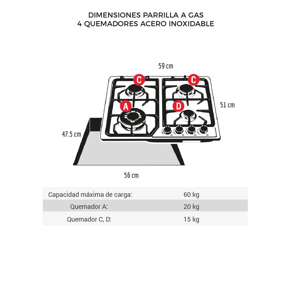 Foto 6 pulgar | Combo Disa Home Parrilla a Gas 4 Quemadores y Campana de Pared de Acero Inoxidable 60 C