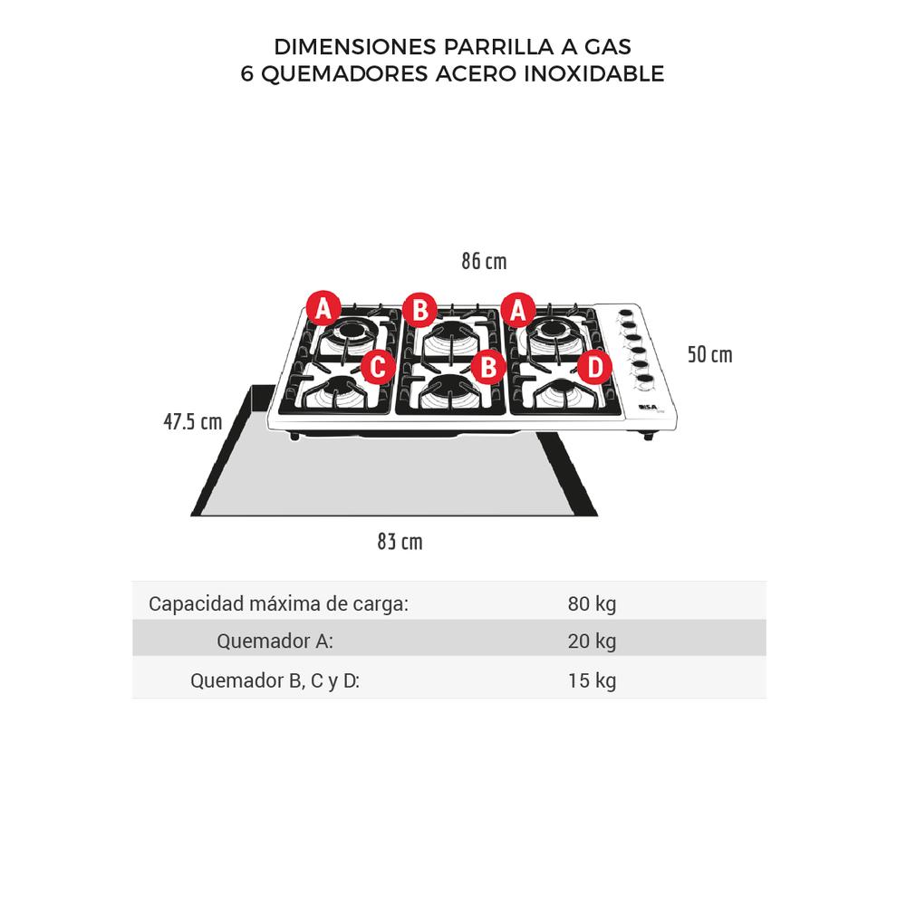 Foto 6 pulgar | Campana y Parrilla a Gas Disa Home 6 Quemadores