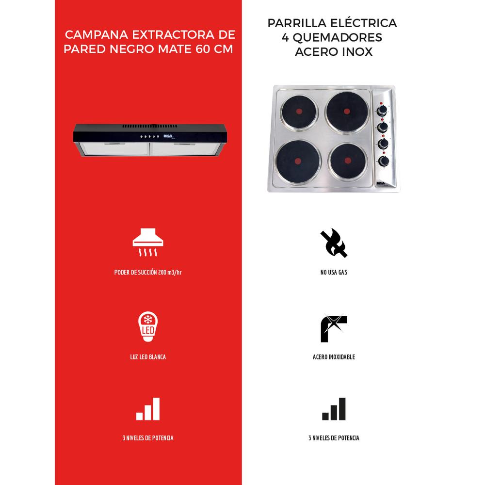 Foto 4 pulgar | Combo Disa Home Parrilla Eléctrica 4 Quemadores y Campana de Pared Acero Inoxidable