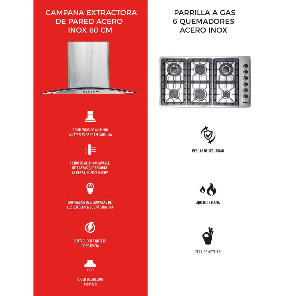 Foto 4 | Campana y Parrilla a Gas Disa Home 6 Quemadores