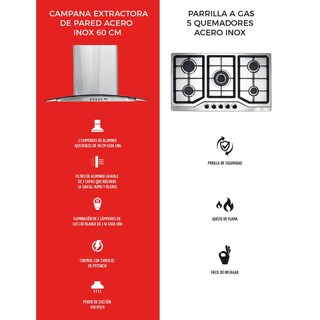 Foto 3 | Combo Disa Home Parrilla de Gas 5 Quemadores y Campana de Pared Acero Inoxidable 60 C