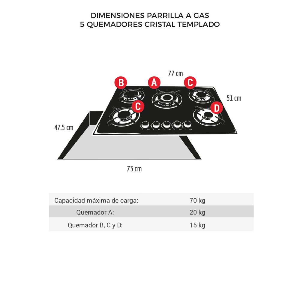 Foto 6 pulgar | Combo Disa Home Parrilla a Gas 5 Quemadores Cristal Templado y Campana de Pared color Negro