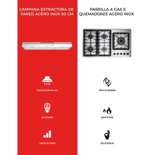 Foto 3 | Combo Disa Home Parrilla de Gas 5 Quemadores y Campana de Pared Acero Inoxidable 80 C