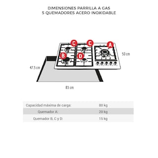 Foto 5 | Combo Disa Home Parrilla de Gas 5 Quemadores y Campana de Pared Acero Inoxidable 80 C