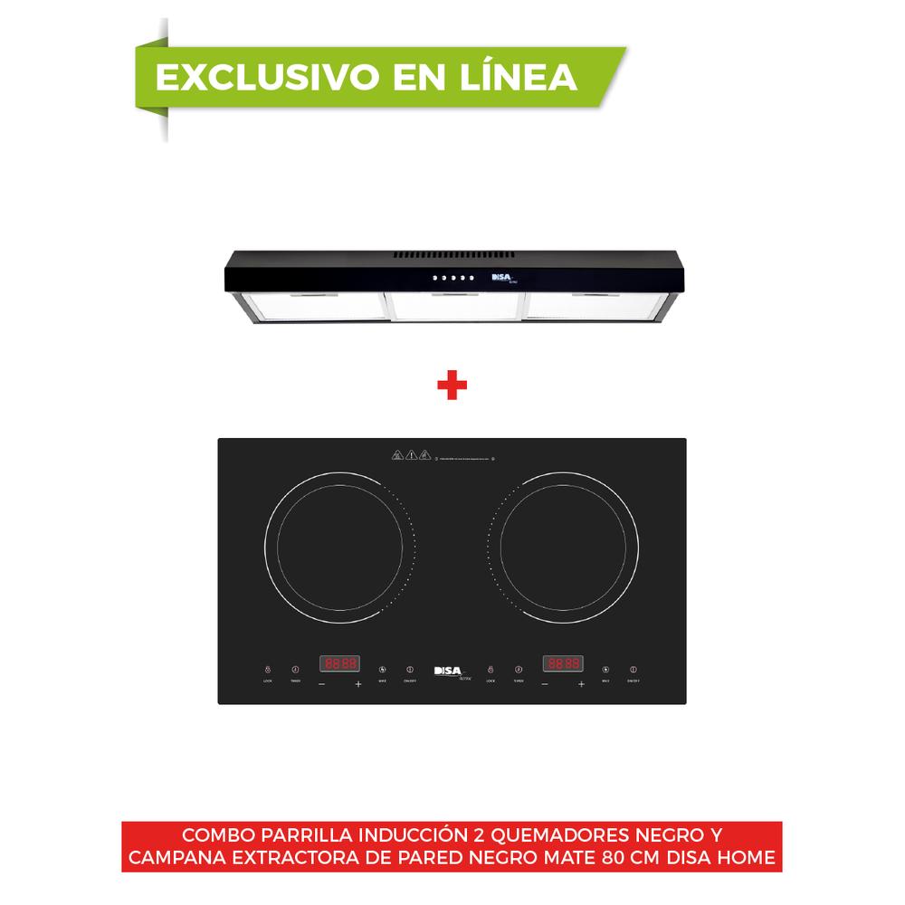 Foto 2 | Combo Disa Home Parrilla Inducción 2 Quemadores y Campana Extractora de Pared color Negro 80 cm