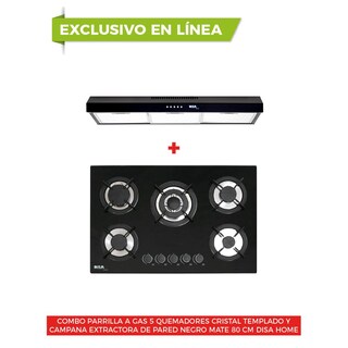 Foto 2 | Combo Disa Home Parrilla de Gas 5 Quemadores Cristal Templado y Campana de Pared color Negro