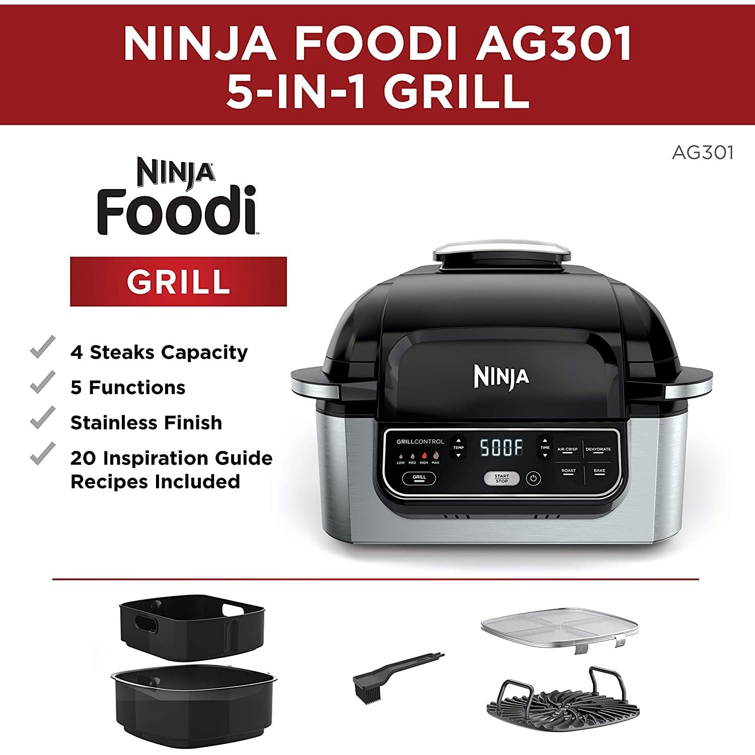 Foto 3 pulgar | Parrilla y Freidora Interior Ninja Foodi 4 Cuartos de Galón 5 en 1 - Venta Internacional