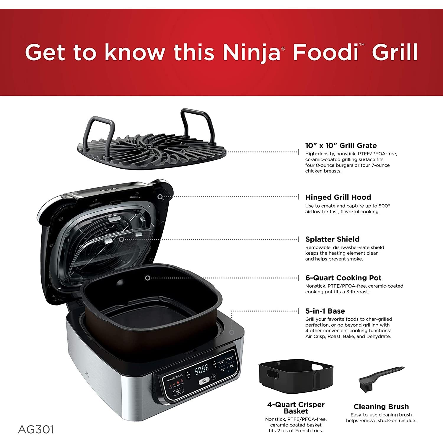 Foto 5 pulgar | Parrilla y Freidora Interior Ninja Foodi 4 Cuartos de Galón 5 en 1 - Venta Internacional