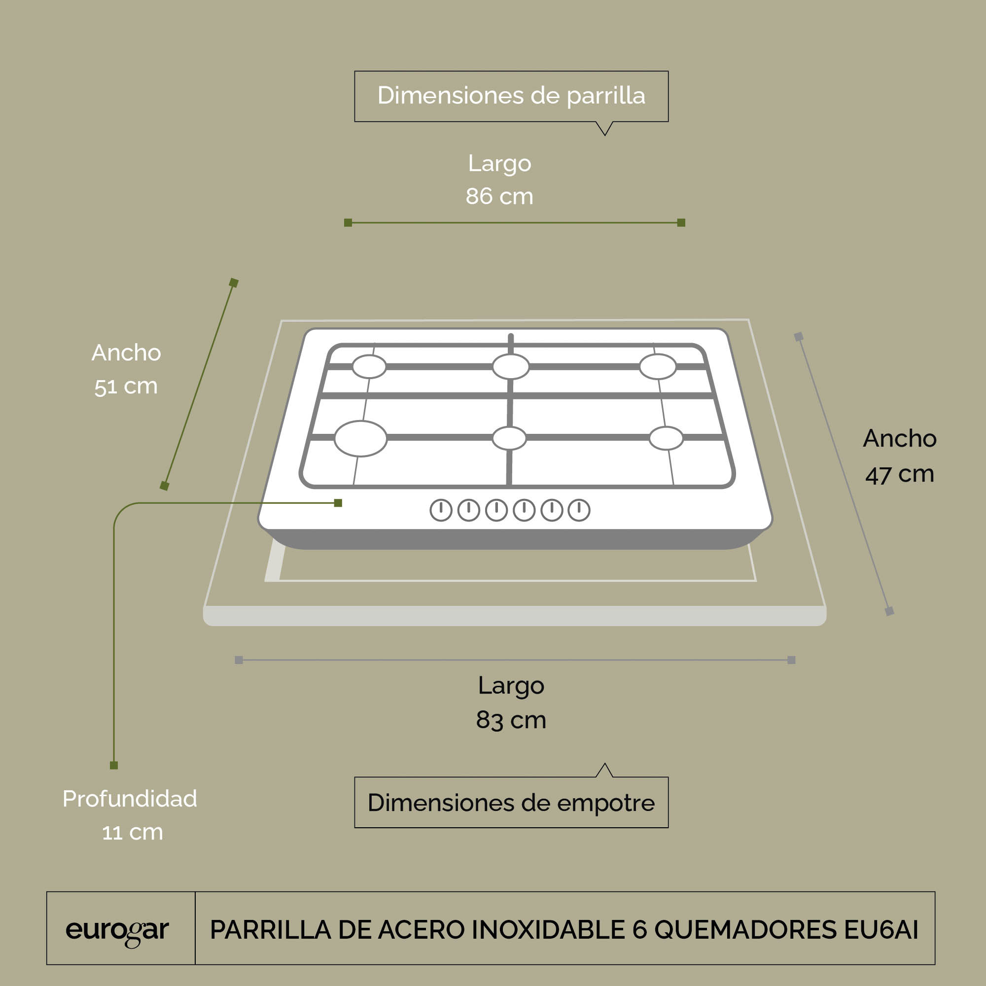 Foto 4 pulgar | Parrilla De Gas 6 Quemadores Acero Inoxidable Eu6ai Eurogar