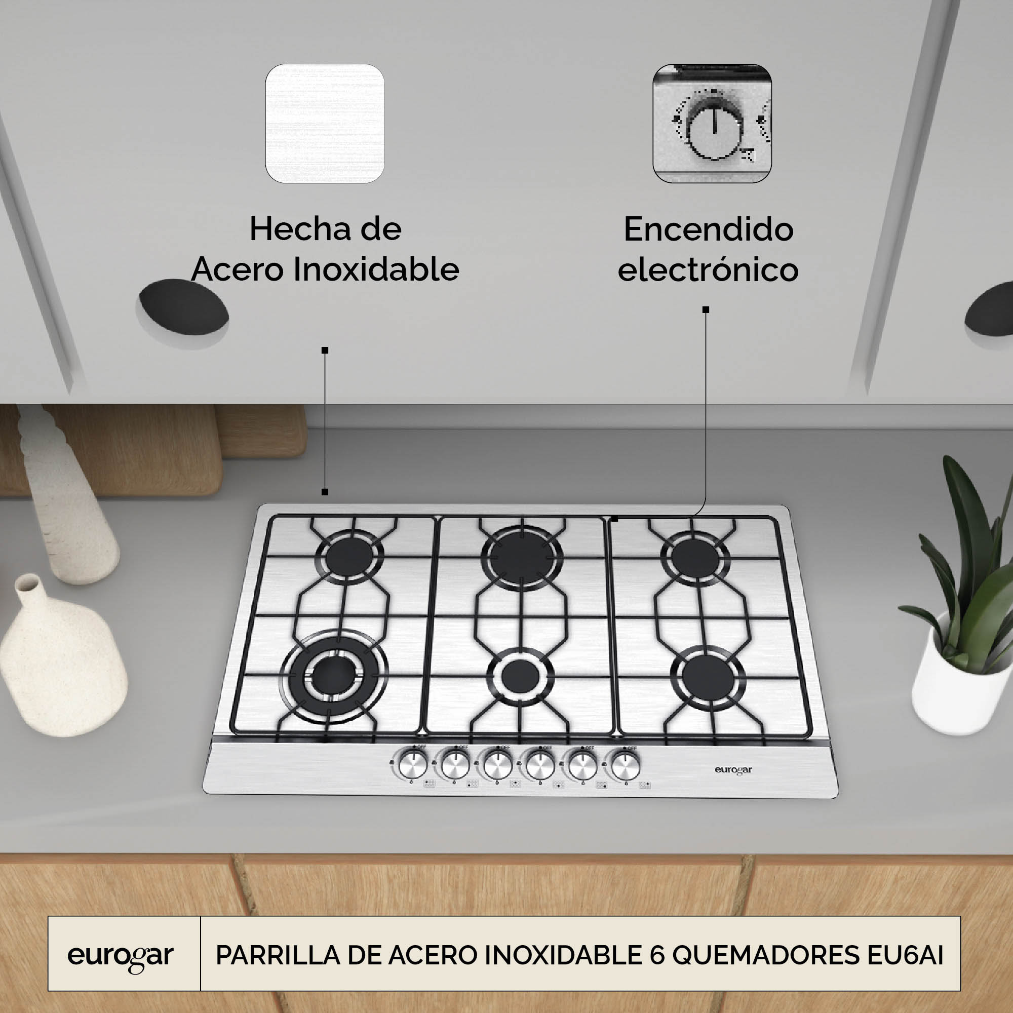 Foto 6 pulgar | Parrilla De Gas 6 Quemadores Acero Inoxidable Eu6ai Eurogar