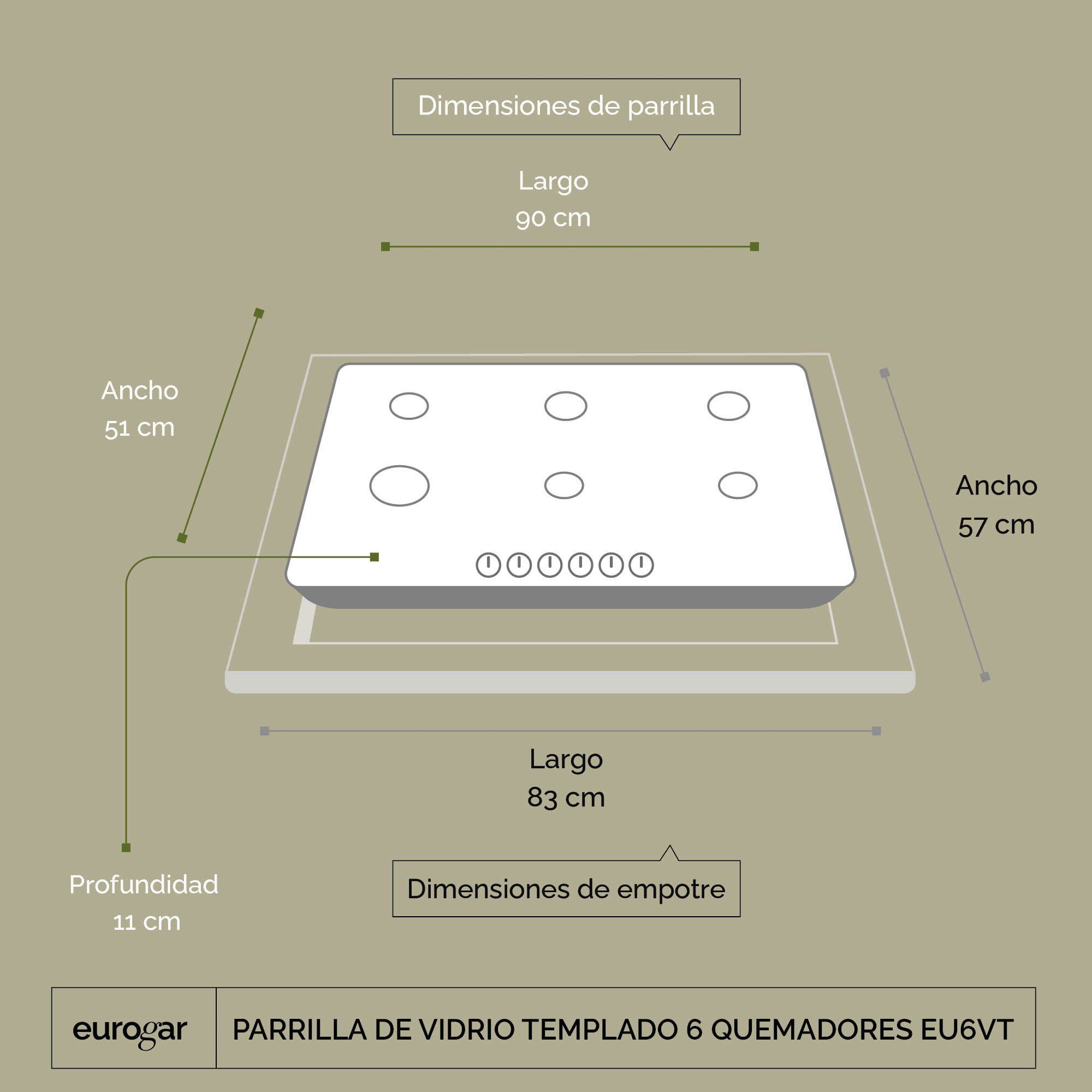 Foto 4 pulgar | Parrilla de Gas 6 Quemadores Vidrio Templado Eurogar Eu6vt