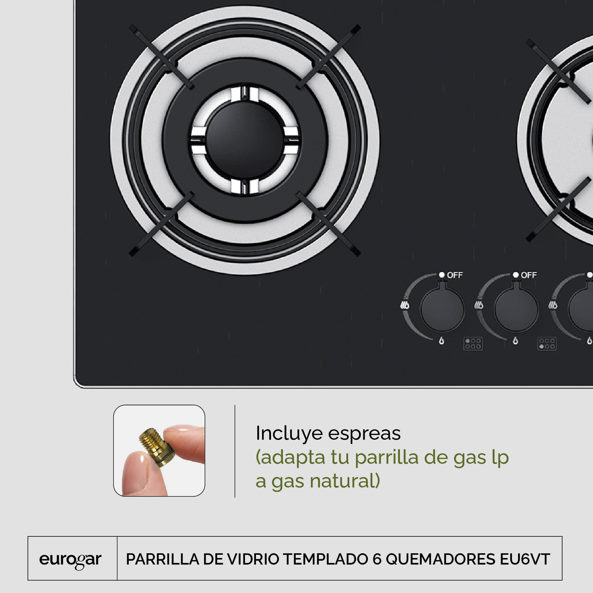 Foto 5 pulgar | Parrilla de Gas 6 Quemadores Vidrio Templado Eurogar Eu6vt