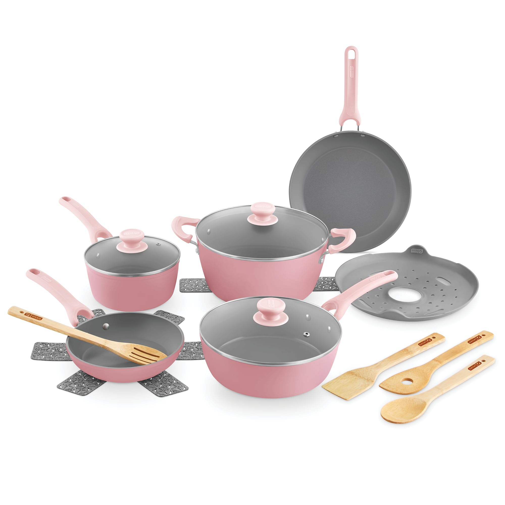 Juego De Utensilios De Cocina Dash Dream Green, Cerámica Antiadherente, 15 Piezas, Rosa - Venta Internacional.