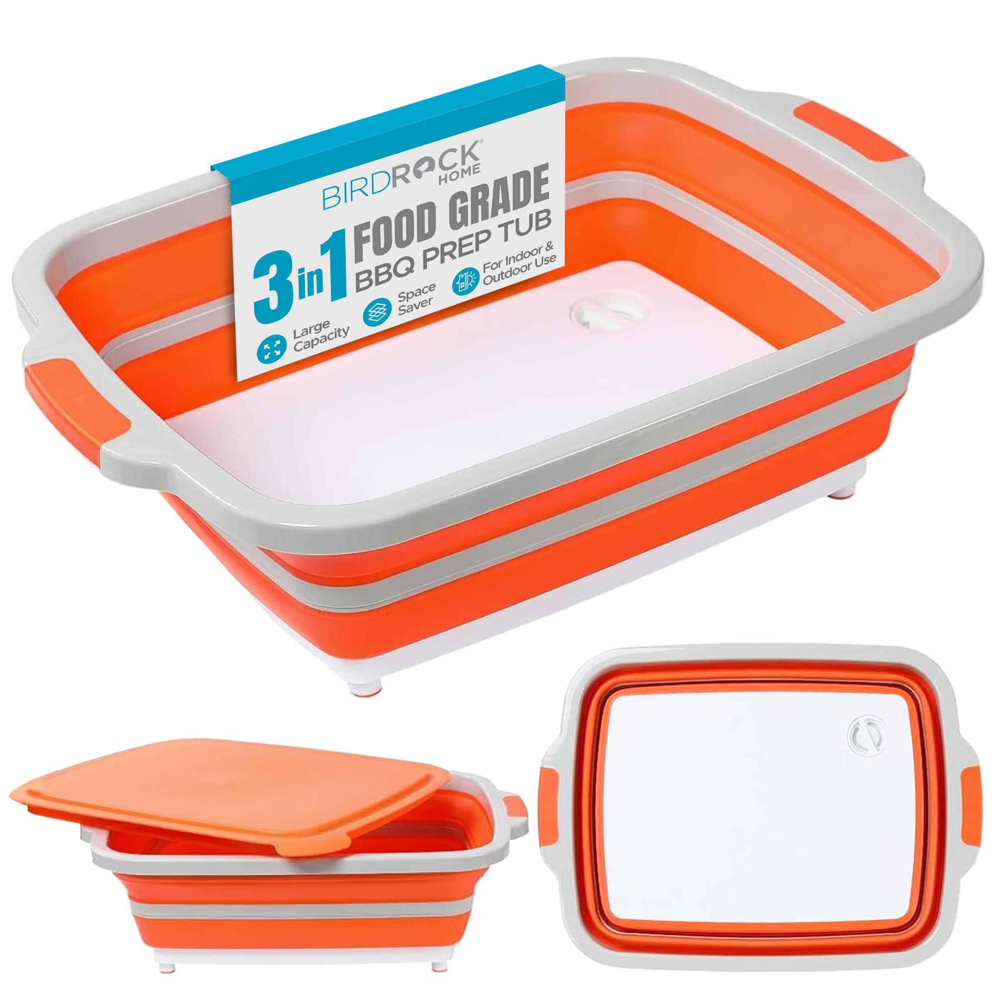 Tina Plegable Para Preparar Barbacoas Birdrock Home Con Tabla De Cortar, Color Naranja - Venta Internacional.