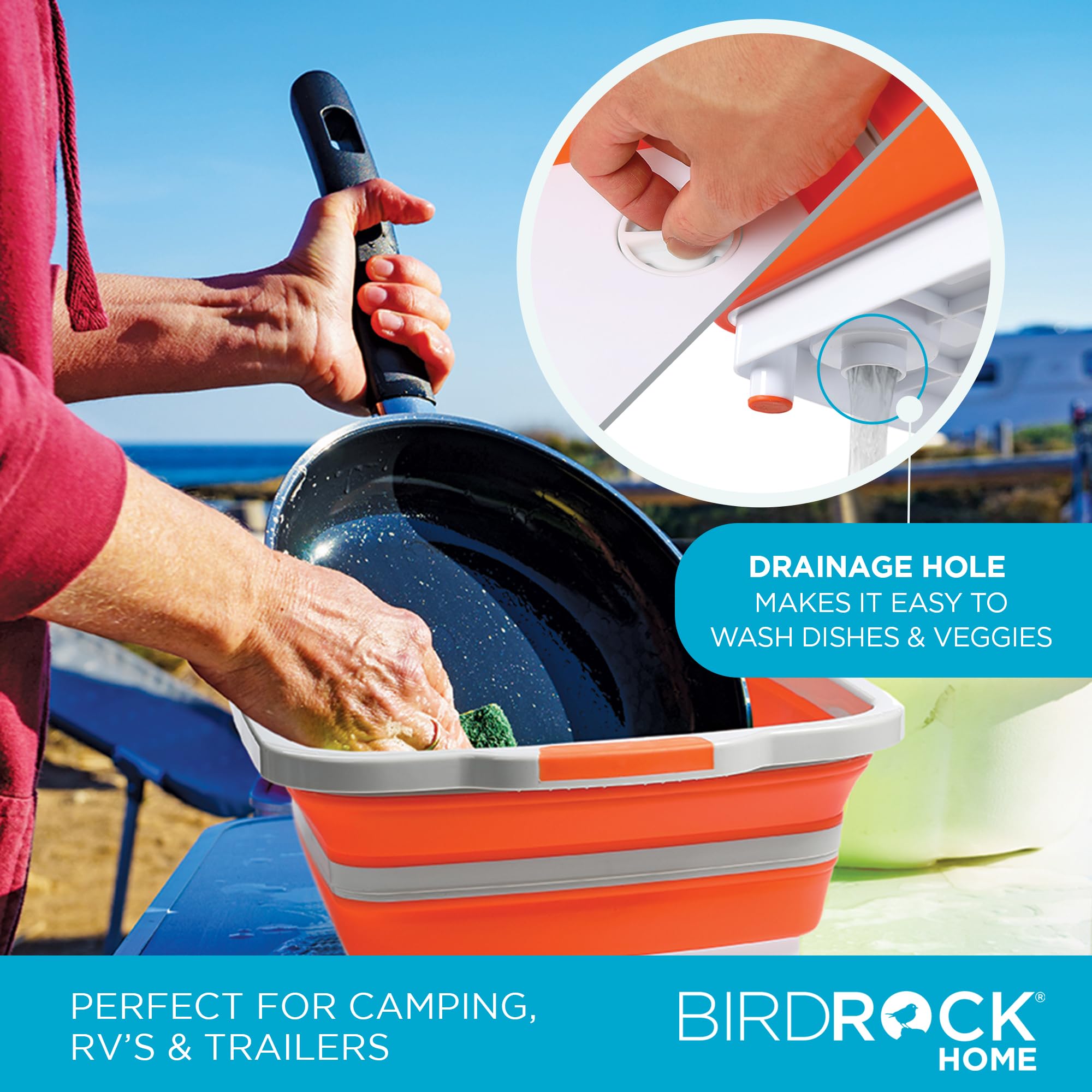 Foto 5 | Tina Plegable Para Preparar Barbacoas Birdrock Home Con Tabla De Cortar, Color Naranja - Venta Internacional.