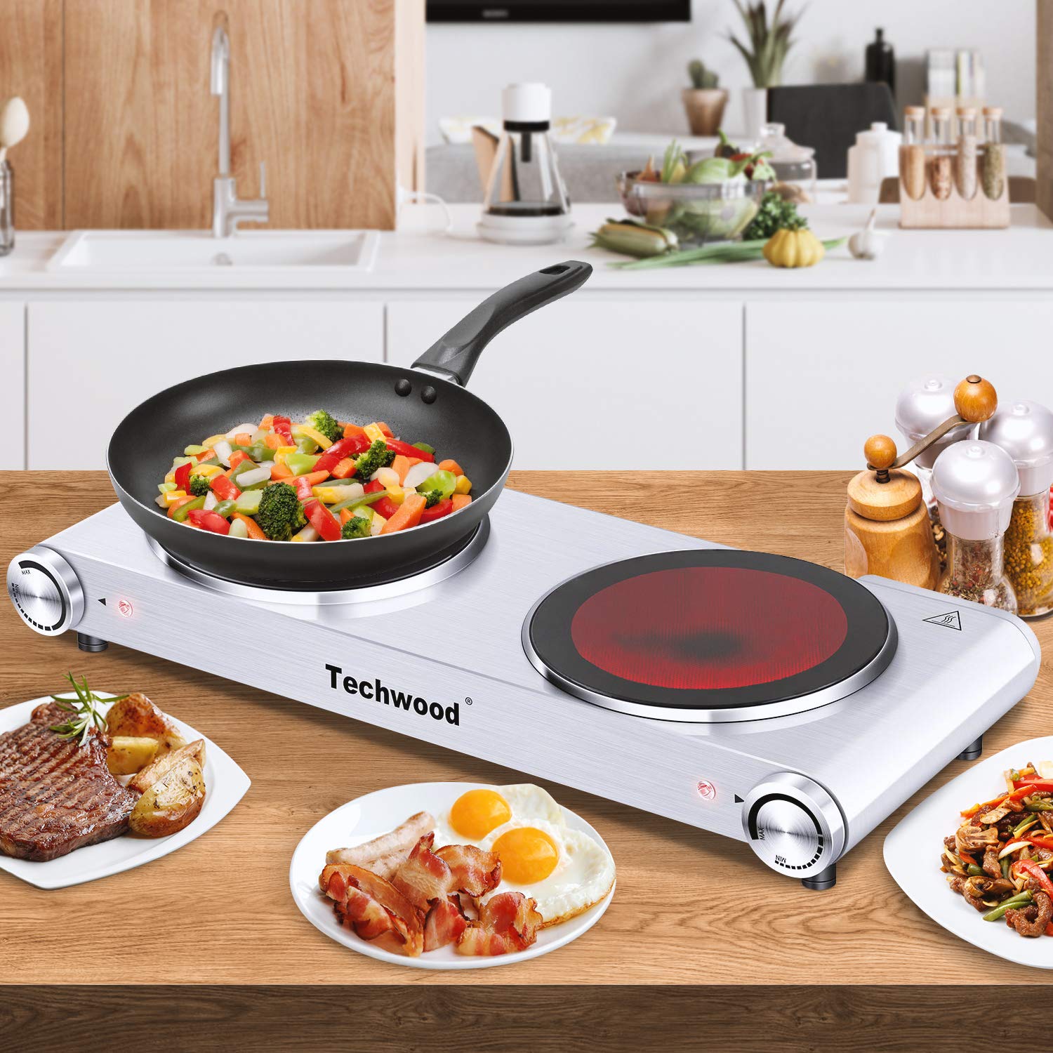 Foto 6 | Encimera de Estufas Eléctricas Duales Hot Plate Techwood De 1800 W - Venta Internacional